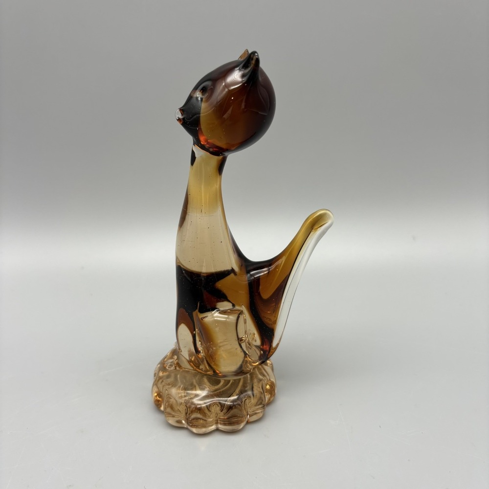 Vintage‎ Amber Art Glass Cat Sculpture Figurine 5.5" Tall - Picture 2 of 10